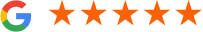 Google logo with five orange stars indicating a five-star rating review